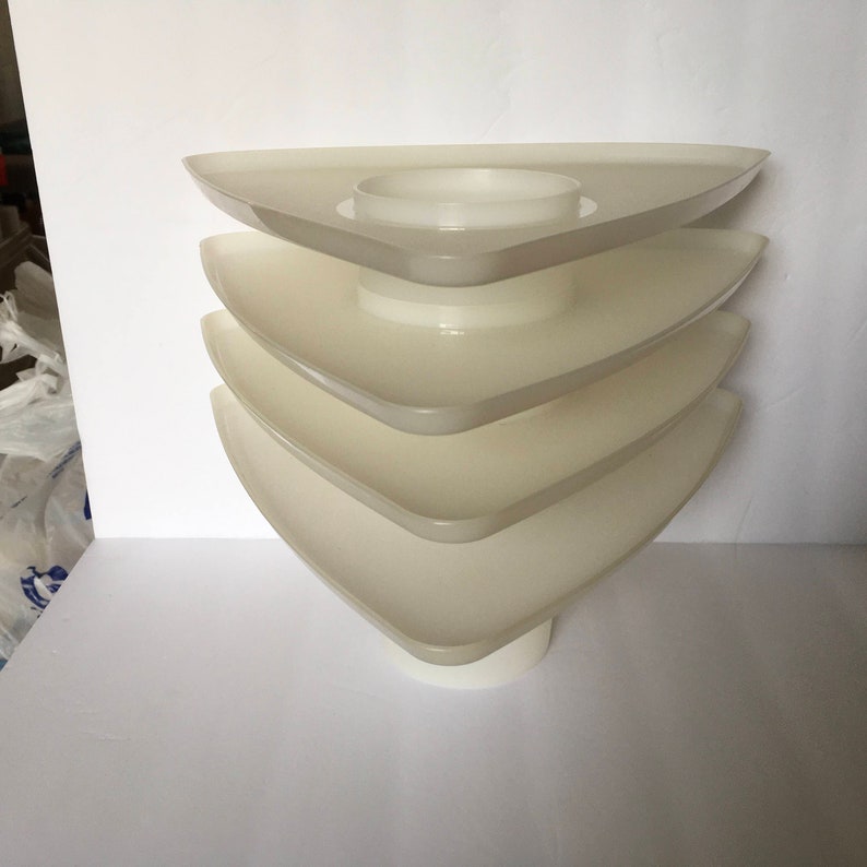 4 Vintage Tupperware 734 Sheer Triangle Snack Trays with Cup Holder RARE
