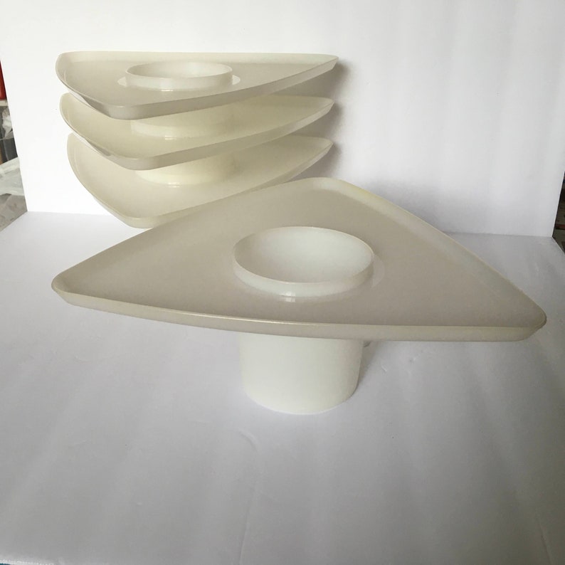 4 Vintage Tupperware 734 Sheer Triangle Snack Trays with Cup Holder RARE
