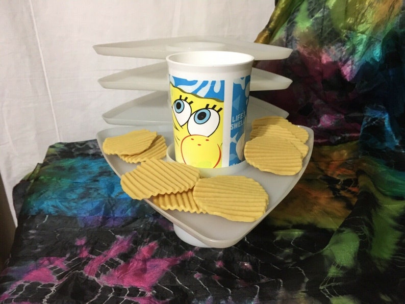 4 Vintage Tupperware 734 Sheer Triangle Snack Trays with Cup Holder RARE