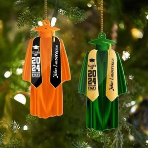 Afstudeerornamenten klas van 2025 - Gepersonaliseerd afstudeerornament 2025, ornament afstudeerjurk: naam school, klas van [jaar]