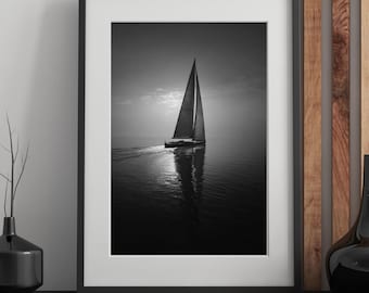Black & White Sailing Boat Photography Prints Set of 4 | Nautical Coastal Wall Art | Luxury Yacht Old Money Decor (Digital Download)