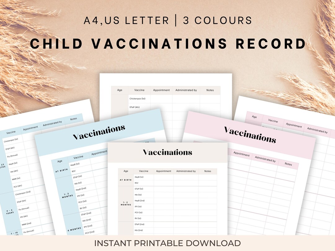 Child Vaccinations Record Printable | Baby Immunization Tracker ...
