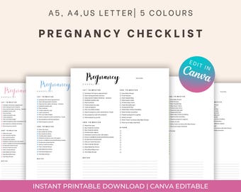 Printable Pregnancy Checklist, Trimester Tracker, Edit in Canva (Instant Download)