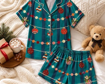 Christmas Stripe Pajama Set, Matching Family Christmas Pajamas, Long Sleeve & Short Sleeve PJ Set, Festive Holiday Sleepwear, Cozy Xmas Gift