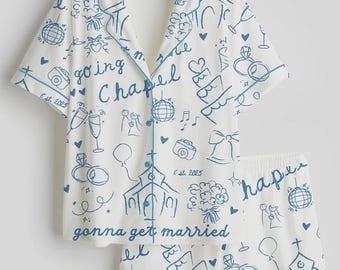 Conjunto de pijama de novia para mujer, pijama de satén de manga larga o corta para despedida de soltera.