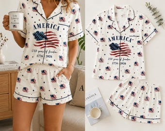 Conjunto de pijama para mujer "America 1776-2026", pijama con estampado de la bandera patriótica, pijama "250 años de libertad", conjunto para el 4 de julio.