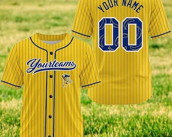 Camiseta de béisbol amarilla vibrante – Camiseta de equipo a rayas personalizable – Regalo personalizado para los amantes del béisbol