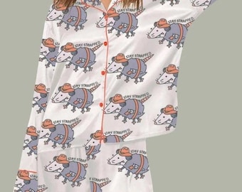 Pijama de zarigüeya vaquera divertida – Pijama de zarigüeya con correas – Pijama de animales adorables para hombres y mujeres