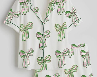 Conjunto de pijama de satén de manga larga para mujer "Not Lucky Simply Blessed Coquette" para el Día de San Patricio