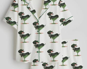 Pijama de cóctel con estampado de martini sucio y perrito caliente, ropa de estar por casa preppy