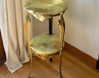 Mesa auxiliar de pedestal de mármol blanco vintage: soporte de exhibición estilo Hollywood Regency, mesa auxiliar antigua francesa.