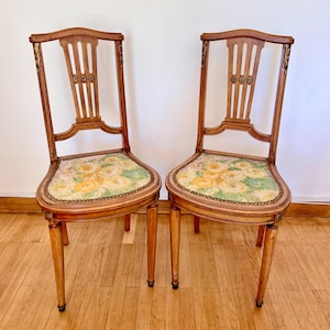 French Louis XVI Side Chairs: Floral Needlepoint Upholstery, Gilt Bronze Ormolu - Dining Chairs