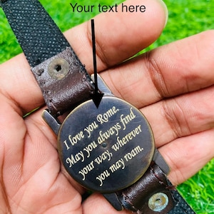 Personalized Brass Wrist Watch Compass Handmade ,For Her , Christmas , New Year Gift image 7