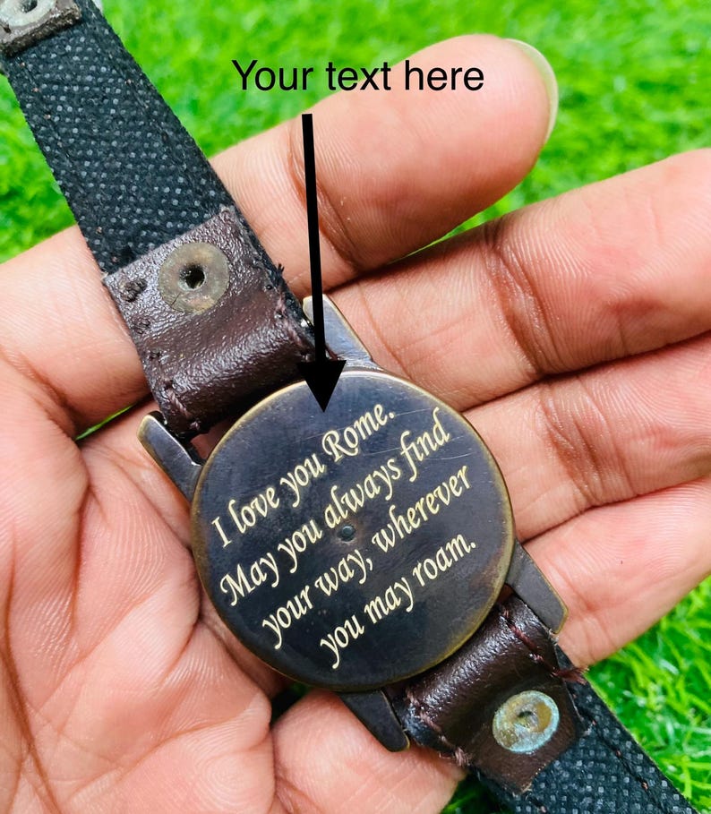 Personalized Brass Wrist Watch Compass Handmade ,For Her , Christmas , New Year Gift image 7