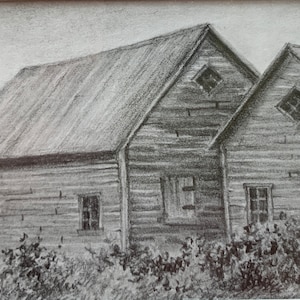 Original Pencil entitled &quot;Upstate Barns&quot; by Rainey Dewey