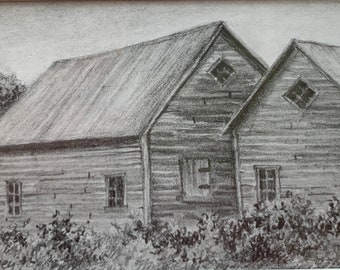 Original Pencil entitled "Upstate Barns" by Rainey Dewey