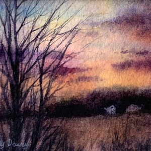 Original Watercolor &quot;Sunset Study&quot; by Rainey Dewey