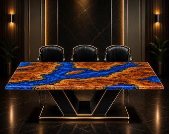 Mesa de comedor de lujo con resina epoxi, mesa de conferencias de resina de madera de raíz, muebles de comedor modernos hechos a mano, mesa personalizada
