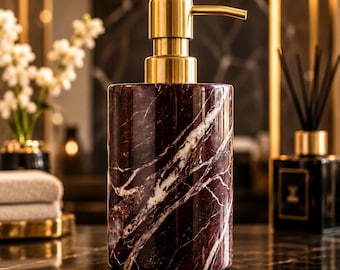 Rosso Levanto Marble Soap Dispenser, Luxury Bathroom Decor, Natural Stone Soap Pump, Red Marble Vanity Accessory