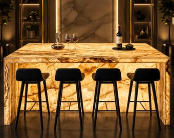 Luxury Backlit Onyx Dining Table, Modern Kitchen Island Table, Custom Stone Dining Table, Designer Furniture Decor