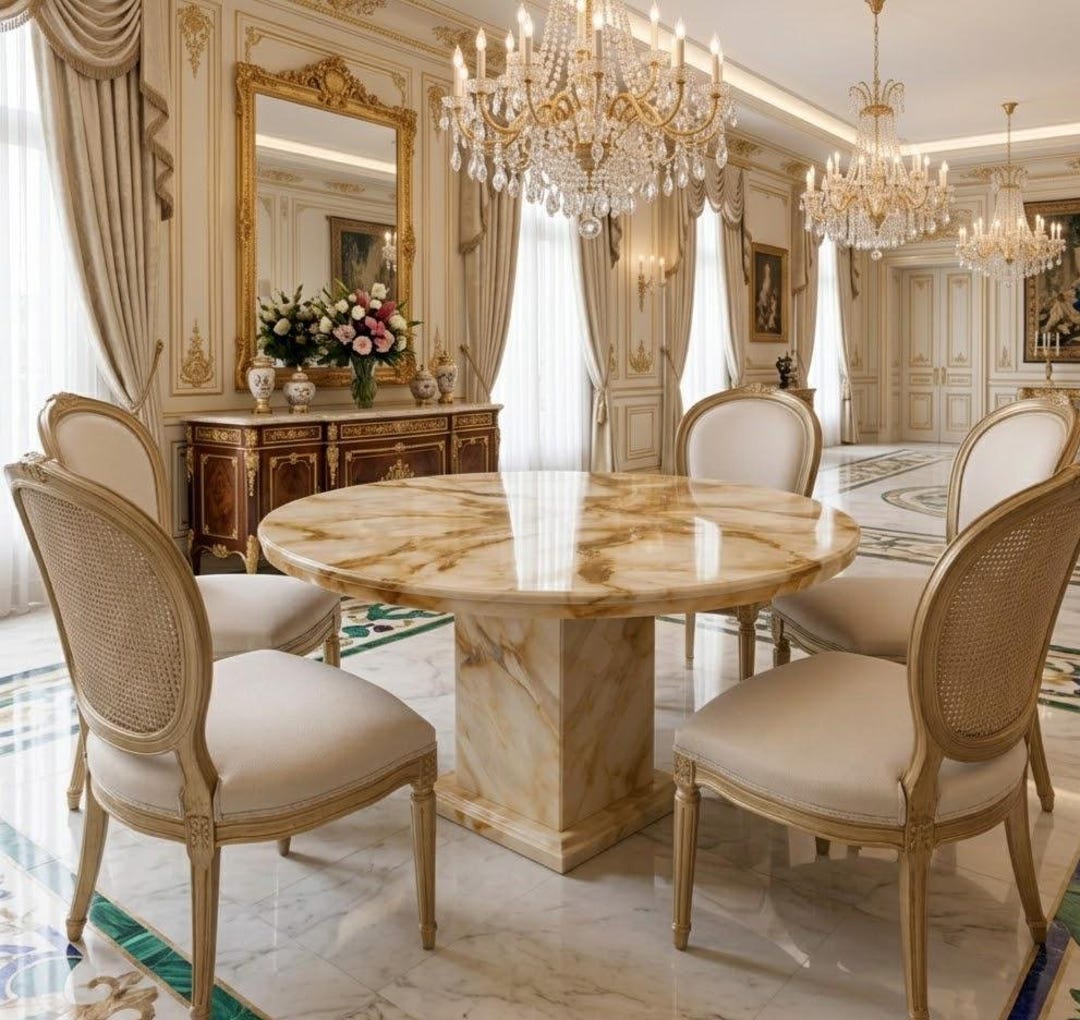 Luxury Onyx Marble Dining Table Round Pedestal Base, Golden Stone Table ...