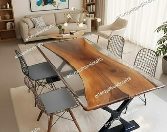 Epoxy River Table Top – Live Edge Solid Wood Slab with Resin, Luxury Modern Dining Table Top, Custom Statement Furniture,
