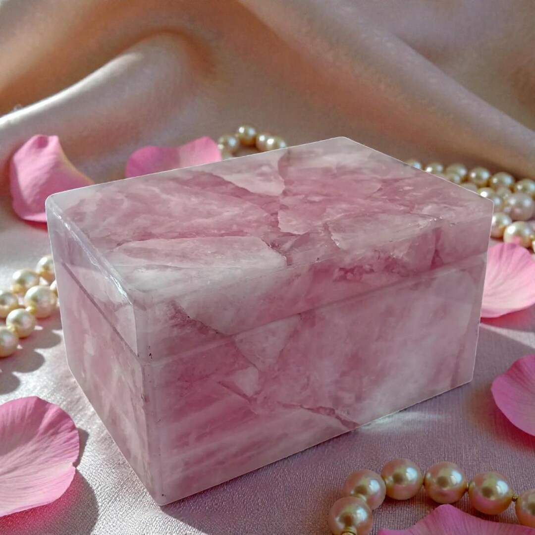 Rose Quartz Jewelry Box Handmade Pink Stone Storage Box Luxury