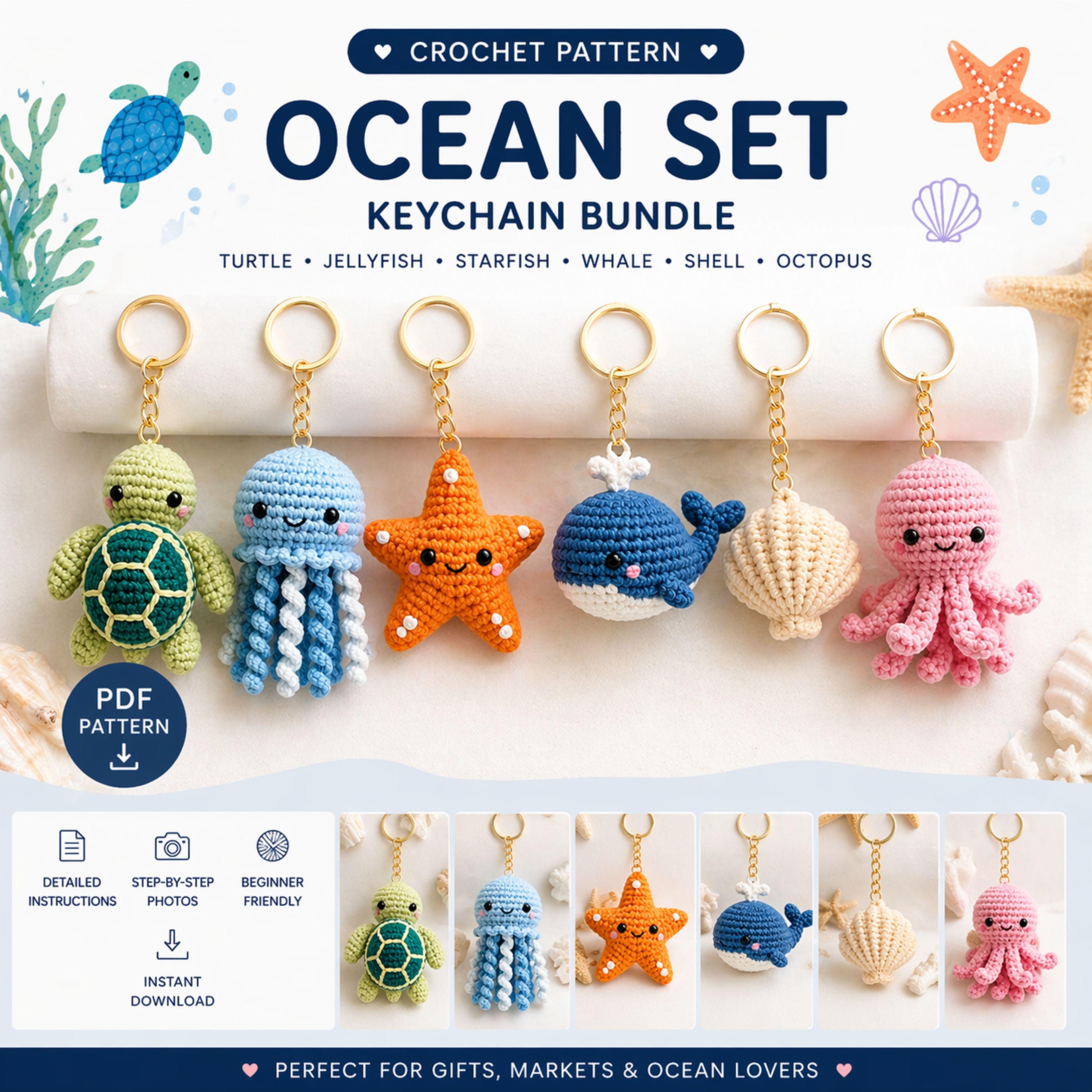 37 Starfish Crochet Patterns for Sea-Inspired Amigurumi, Plush, and Decor 1 Crochet Ocean Keychain Pattern Bundle Starfish