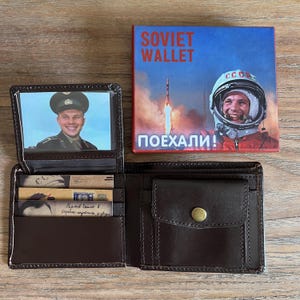Vintage sovjetisk rysk Yuri Gagarin plånbok kosmonaut raket rymd Sovjetunionen