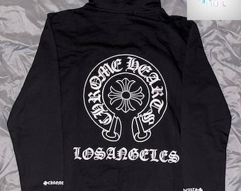 Los Angeles Horseshoe Floral Cross Black Zip Up Hoodie