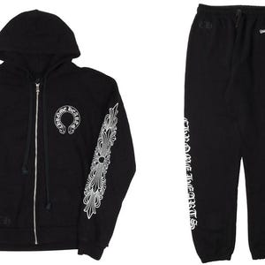 Vintage Horseshoe Floral Cross Black Zip Up Tracksuits - Unisex Hoodie Sweatpants Tracksuits