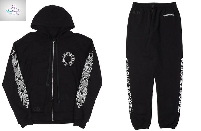 Vintage Horseshoe Floral Cross Black Zip Up Tracksuits - Unisex Hoodie Sweatpants Tracksuits