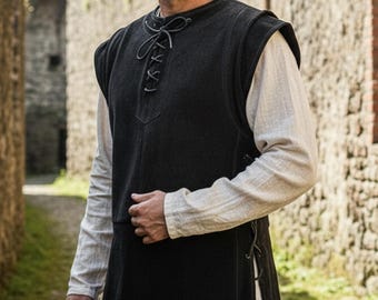Men's Medieval Lace-Up Vest – Faux Suede Renaissance Tunic, LARP Costume