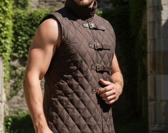 Medieval Gambeson Armor Vest – Quilted Leather Buckle LARP Costume for Men
