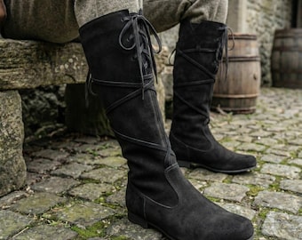 Medieval Viking Boots for Men – Fur Lined Winter Leather Shoes, Gift for Him