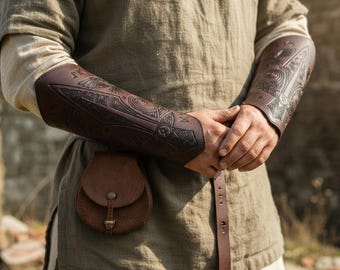 Viking Leather Bracers – Norse Medieval Arm Guards, LARP Armor