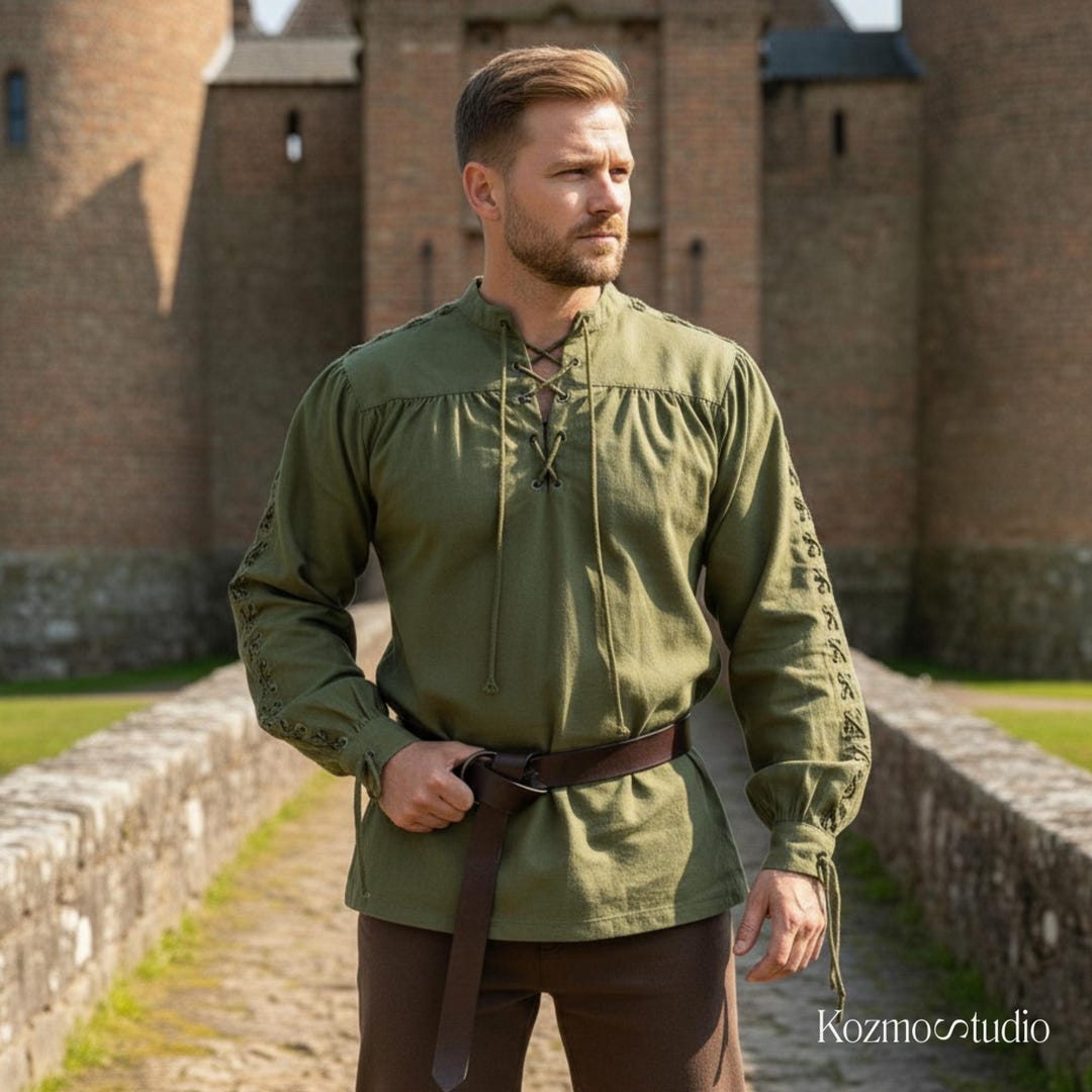 Medieval Lace-up Shirt for Men – Viking Warrior Tunic in Black, Red ...