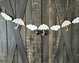 Pink Umbrella garland- umbrella and cloud birthday garland, girl birthday party