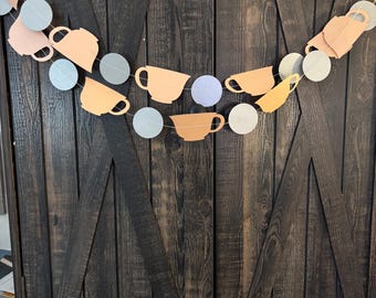 Teacup garland- tea for two, bridal shower, tea party decor