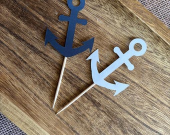 Nautical Anchor Cupcake Toppers - 24 Piece Party Decor