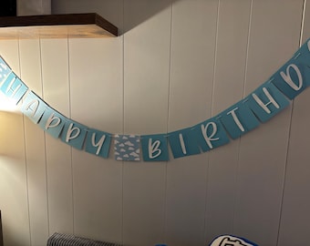 Cloud Happy birthday Banner- blue banner, cloud nine Birthday banner, Happy Birthday
