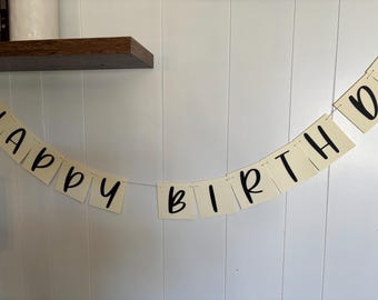 Happy birthday Banner- cream banner, cream Birthday banner, Happy Birthday