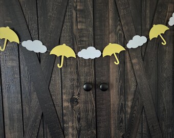 Umbrella garland- umbrella and cloud birthday garland, boy birthday party