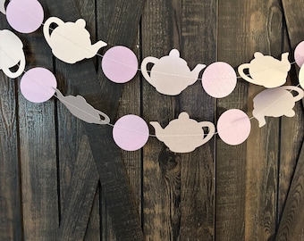 Teapot garland- tea for two, bridal shower, tea party decor