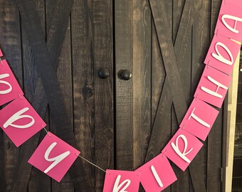 Happy birthday Banner- pink banner, pink Birthday banner, Happy Birthday