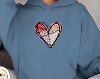 Retro Heart Hoodie, Vintage Love Hoodie, Y2K Aesthetic Pullover, Cute Valentine Hoodie, Cozy Graphic Hoodie