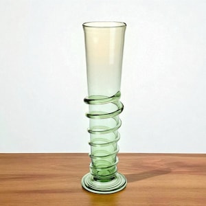Hand-Blown Czech Renaissance Goblet – 11&quot; Tall Green Forest Glass with Spiral Wrap – Medieval Bohemian Historic Drinkware