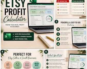Calculadora de ganancias de Etsy en Excel / Rastreador de tarifas, costo de ventas, panel de control de márgenes. Herramienta para pequeñas empresas (descarga digital).