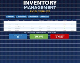 Bestandsführung Excel Vorlage | Stock Tracker Tabelle für Small Business & Etsy Verkäufer
