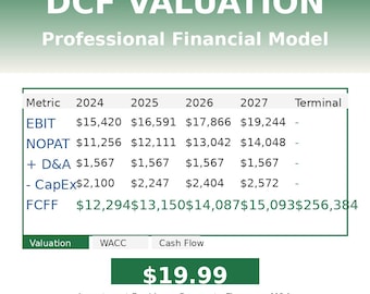 DCF Financial Model Excel | Company Valuation Template with WACC Beta Analysis | Equity Valuation Tool